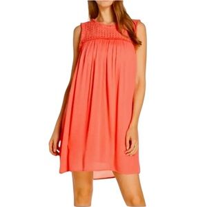 NEW‎ Tommy Bahama Crinkle Rayon Coral Orange Dress Fringe Trim Shift Size Small